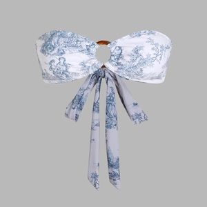 Cider xs white and blue strapless bathing suit top